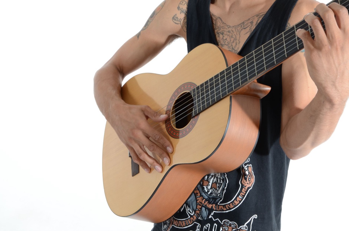 Spanish guitarist in studio recording